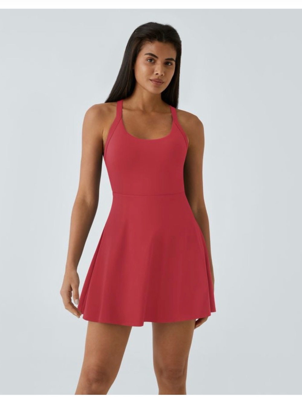 HALARA Crimson Scoop Neck Fit & Flare Mini Dress with built in shorts